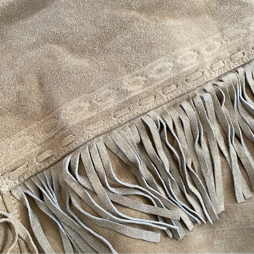 Real Leather Suede Southwestern Western Tassel FringeJacket: Natural Tan - Large - Picture 5 of 8